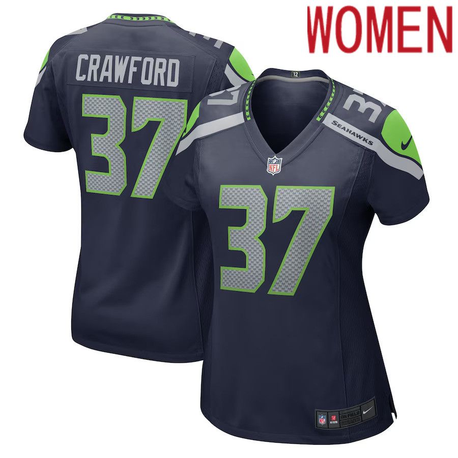 Women Seattle Seahawks #37 Xavier Crawford Nike College Navy Home Game Player NFL Jersey